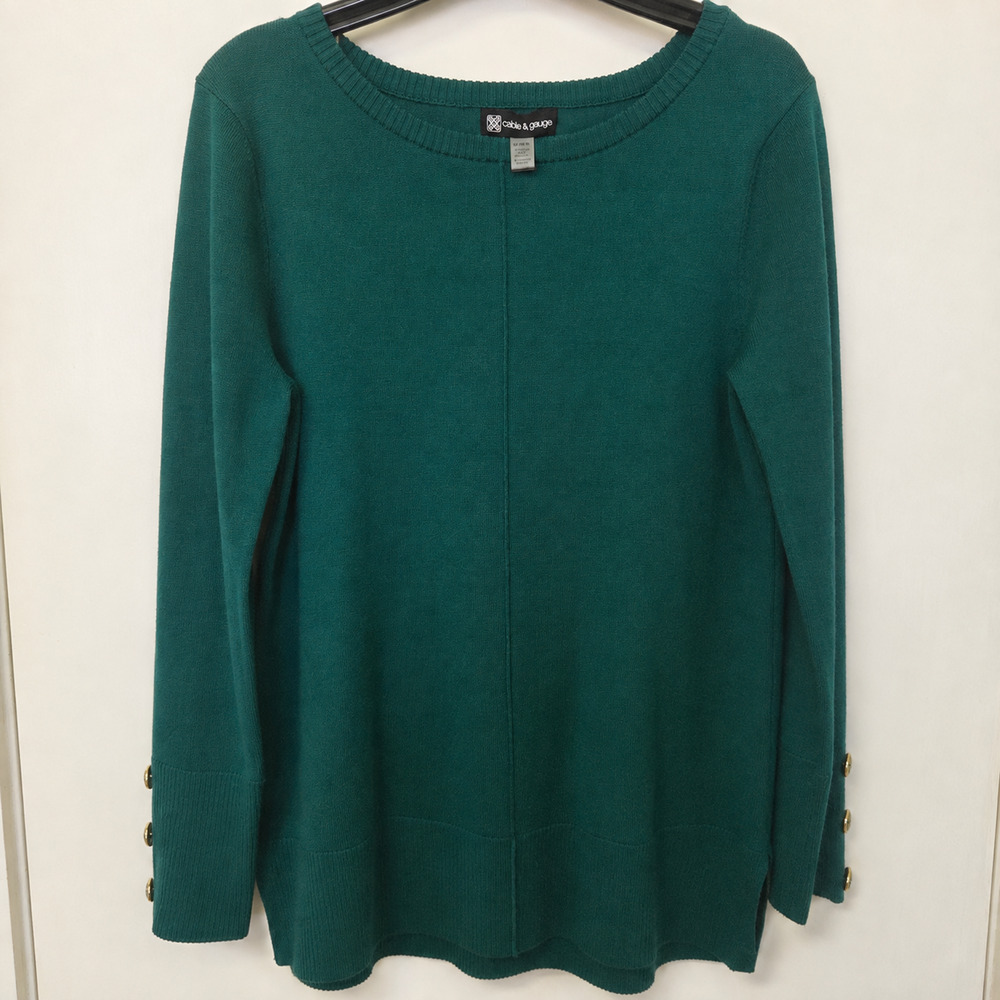 Cable & Gauge NWT Womens M Green Sweater Aventurine Button Cuff Pullover